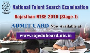 Rajasthan NTSE 2016 Admit Card